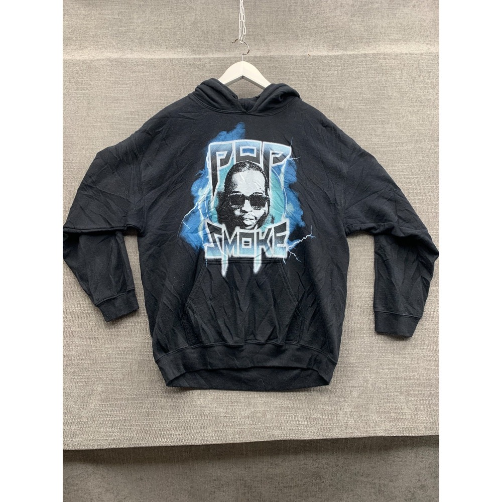 Pop Smoke King Of New York Hoodie Mens L Black Graphic Print Cotton Ribbed Trim
